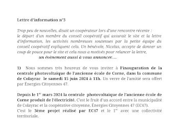 Lettre d'information du 15/05/2024